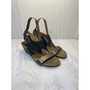 Sofft Vanita 9M Strappy Slingback Leather Wedge Sandal Black/Copper